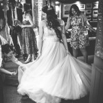Bride swishing floor length dress