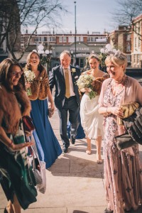 Entering town hall with family