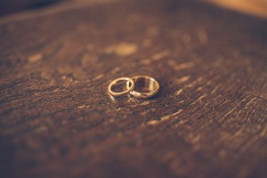 Wedding bands on table