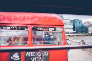 Wedding guests on routemaster bus