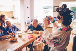 Family around breakfast table
