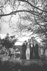 Couple and witnesses on steps