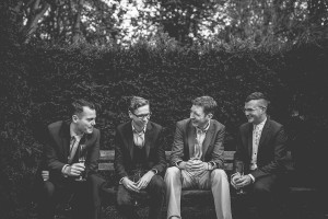 Couple and witnesses on bench